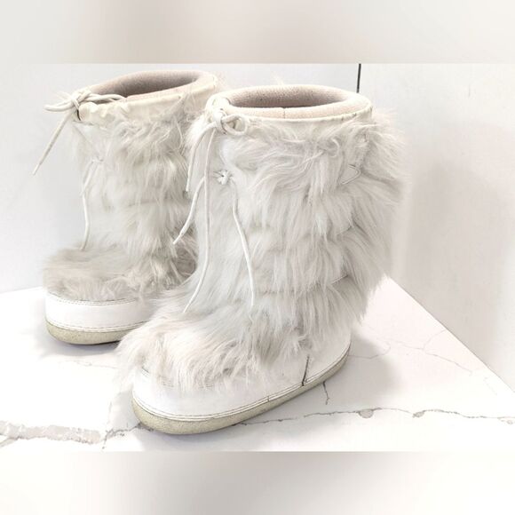 Modes White faux Fur Leather womens Snow Winter Tall Moon Boots EU 38/40 US 7/8 - Picture 2 of 11